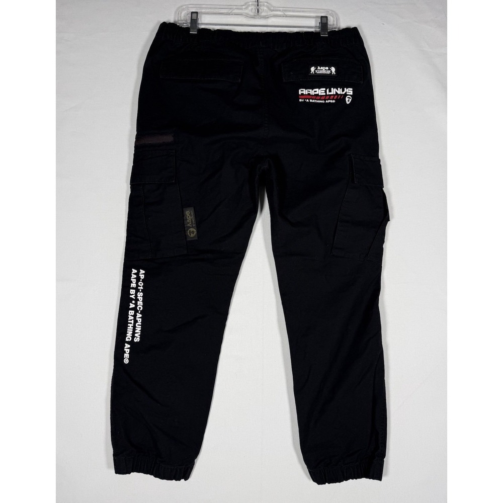 Aape By A Bathing Ape Cargo Pants Men's XL Black Joggers 36x26 Logo Spellout Y2K